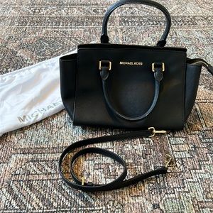 Michael Kors Black Handbag with Gold Hardware